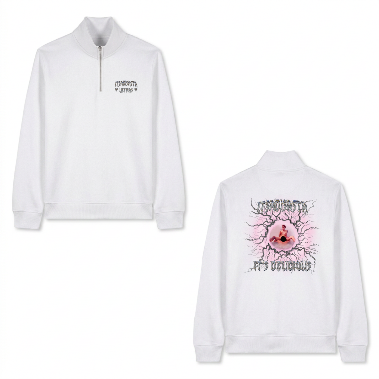 ITSADISASTA ITSDELICIOUS WHITE QUARTER ZIP