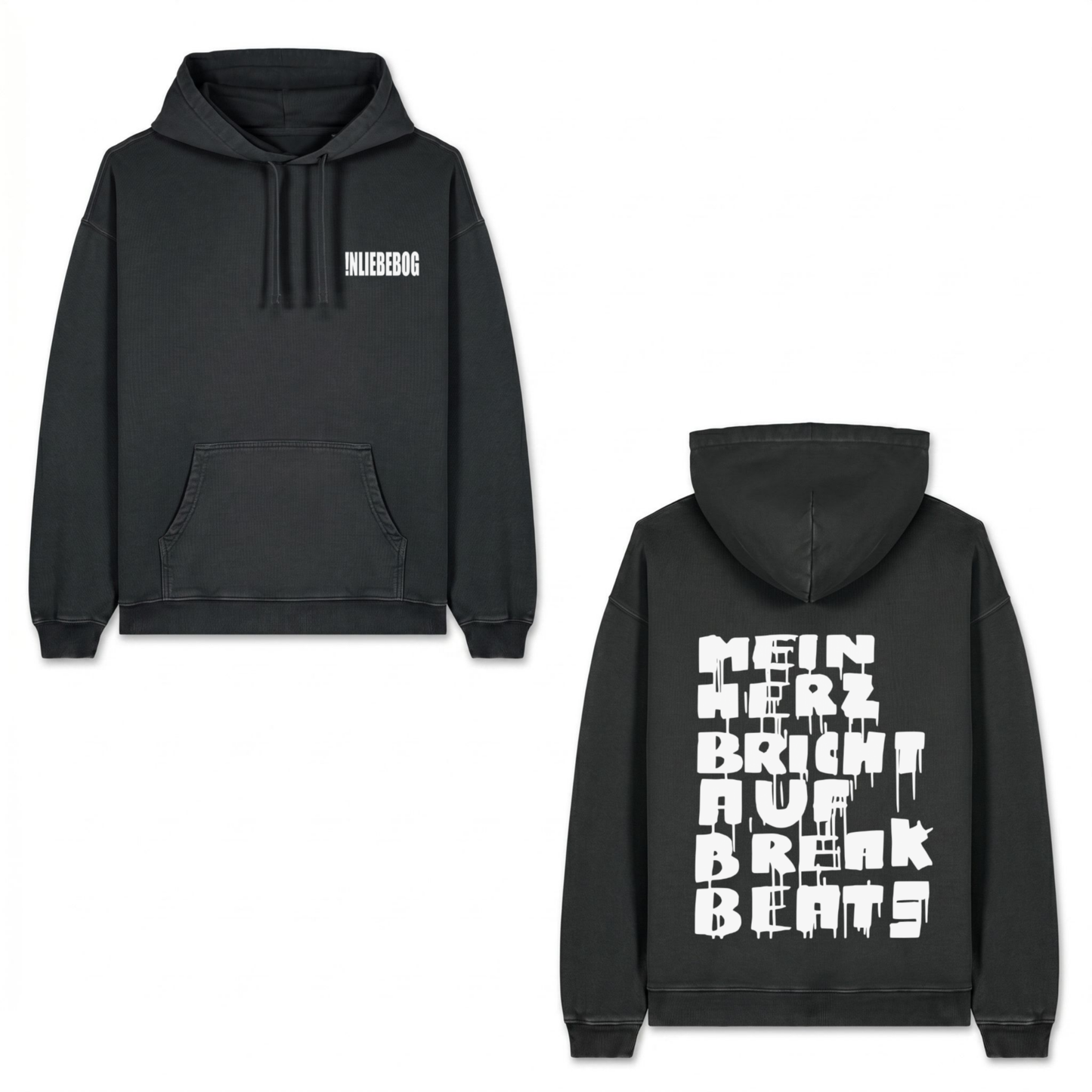 "!NLIEBEBOG" HOODIE BLACK/WHITE